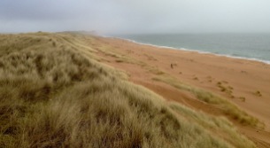 Coastal path atop huge sand dunes: 15 mile beach walk from Peterhead to Inverallochy.