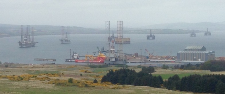 Early morning mist: the oil rig fabrication yard at Nigg.